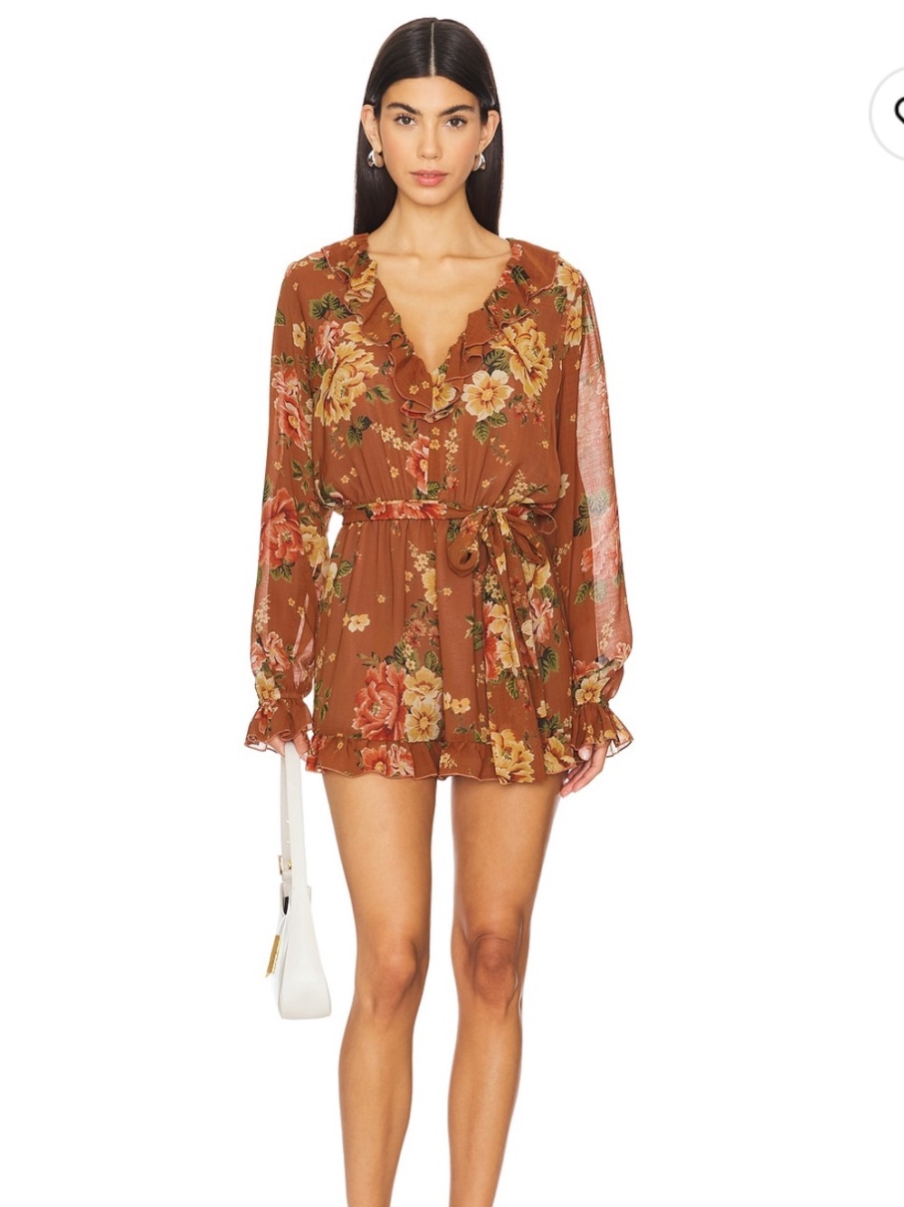 Raquel Ruffle Romper in Garden Harvest - Rust Floral